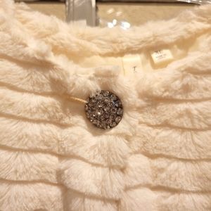 Cream fur short jacket with rhinestone button